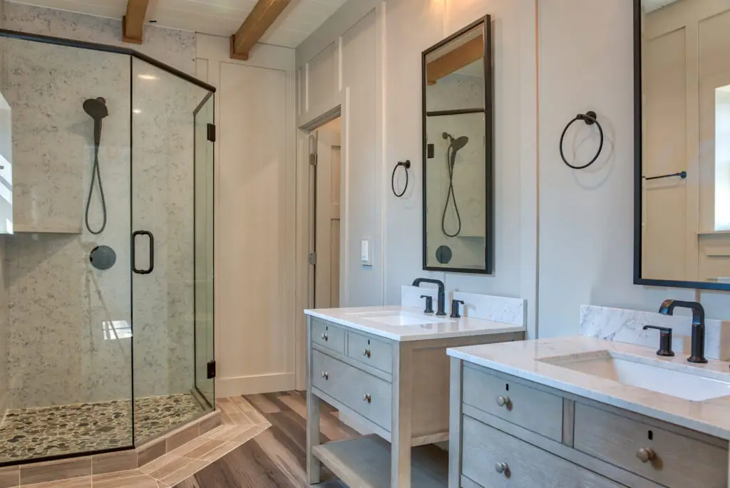 A Double Sink in the Master Bedroom Designed by Harvell Homes in Powell Wyoming