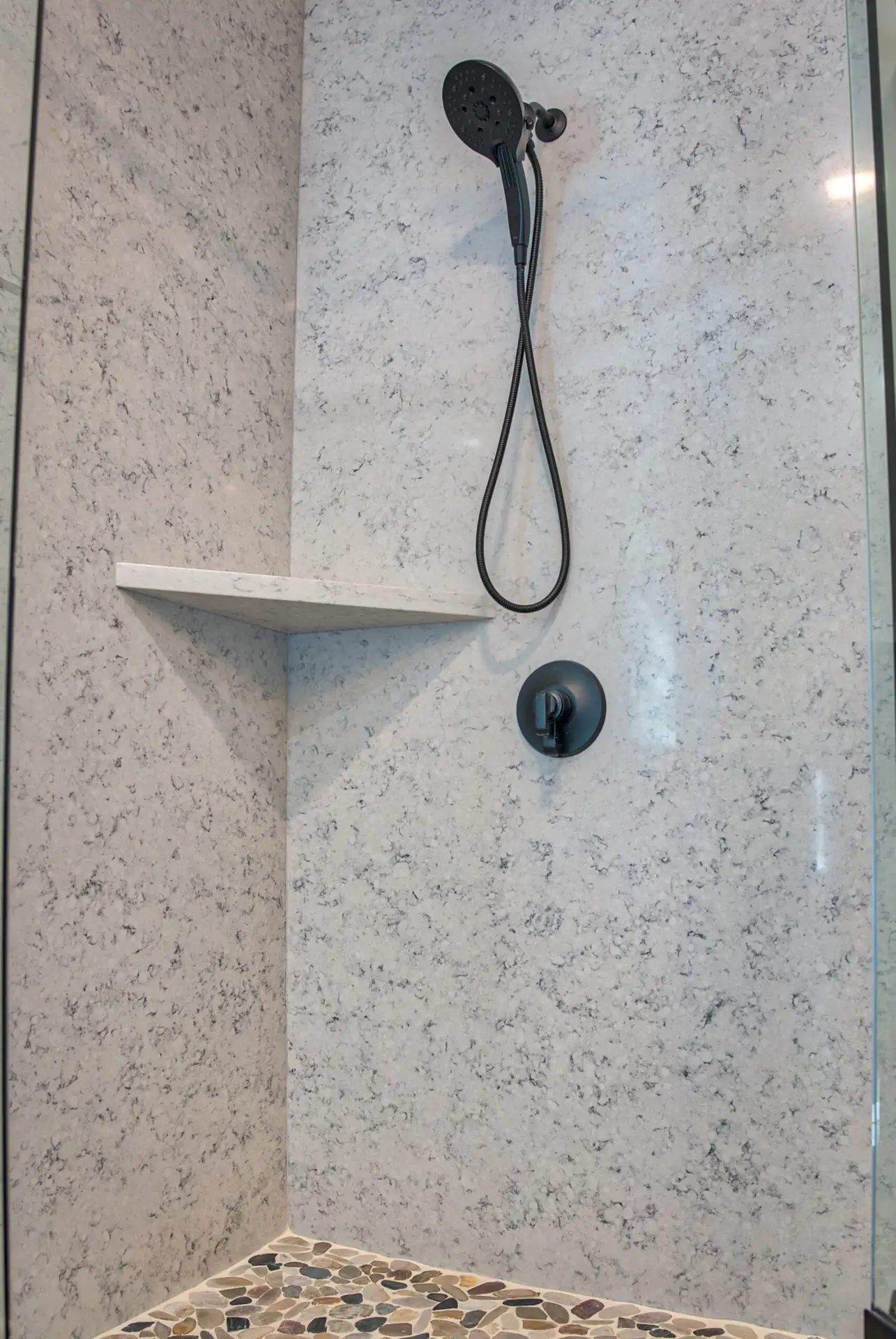 A Close-up Shot of the Master Bedroom Standing Shower by Harvell Homes in Powell Wyoming